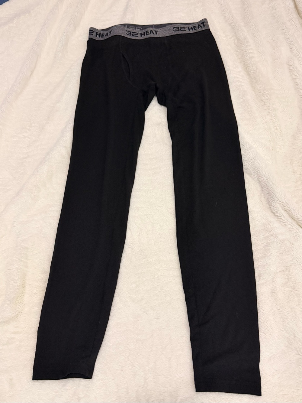 Men’s 32 Degrees Heat Black Thermal Leggings with Gray Branded Waistband